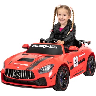 Actionbikes Motors Elektro-Kinderauto Elektroauto Mercedes Benz AMG GT4 - Türen zum Öffnen - Bremsautomatik, Belastbarkeit 35 kg, (1-tlg), 2x 12 V Motor - Kinder Fahrzeug Spielzeug ab 3 Jahre elektrisch rot