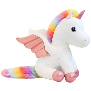 Mislaxy Einhorn Kuscheltier Glänzende Mehrfarbig Regenbogen Engel Einhorn Pegasus Plüschtier Kawaii Weich 23 cm Geschenk für Weihnachten Geburtstag (Weiß)