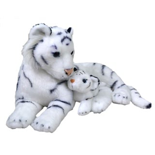 Wild Republic Mom and Baby Weißer Tiger, Großes Kuscheltier, 38 cm, Geschenkidee für Kinder, Kuscheltier mit Baby, Riesen-Stofftier aus recycelten Wasserflaschen