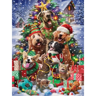 Vermont Christmas Company Weihnachtspuzzle mit Haustieren, 550 Teile – Urlaubspuzzle mit zufällig geformten und ineinandergreifenden Teilen – 61 x 45,7 cm