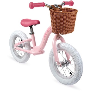 Janod - Metal Balance Bike - Retro Vintage Look - Learning Balance and Independence - Adjustable Saddle, Inflatable Tires - Basket Included - Pink Color - For children from the Age of 3, J03295