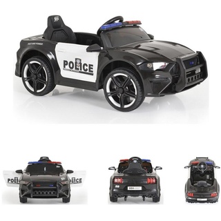 Moni Elektro-Kinderauto Kinder Elektroauto Police, Belastbarkeit 25 kg, Fernbedienung MP3-Anschluss Sirene bis 5 km/h schwarz