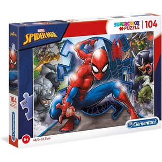Clementoni 27116 Supercolor Spiderman – Puzzle 104 Teile ab 6 Jahren, buntes Kinderpuzzle mit besonderer Leuchtkraft & Farbintensität, Geschicklichkeitsspiel für Kinder