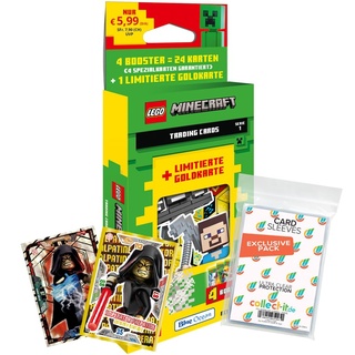 Bundle mit Lego Minecraft Serie 1 Trading Cards - 1 Blister (zufällige Auswahl) + 2 Limitierte Star Wars Karten + Exklusive Collect-it Hüllen