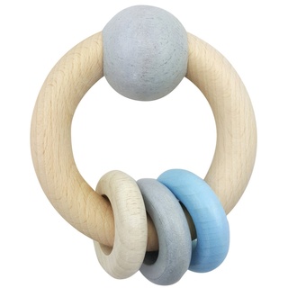 Hess Holzspielzeug 11117 - Rundrassel mit Kugel und 3 Ringen aus Holz, nature blau