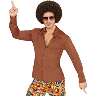 70er Jahre Retro Hemd mit und ohne Muster Disco Herren Kostüm Siebziger Schlager, Größe:XXL, Farbe:Braun