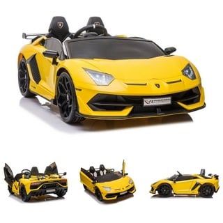 ES-Toys Elektro-Kinderauto Kinder Elektroauto Lamborghini, Belastbarkeit 40 kg, Aventador SVJ, Zweisitzer, EVA-Reifen gelb