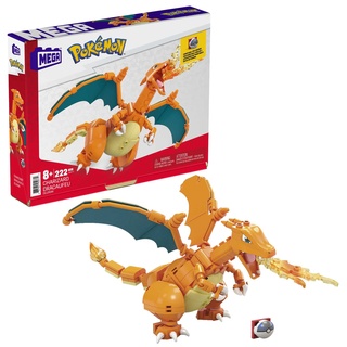 MEGA Pokémon Figuren, Glurak Figur zum Zusammenbauen, mit 223 Bausteinen, mit beweglichen Flügeln und Pokéball-Stift, Höhe: 10cm, Pokémon Spielzeug, Spielzeug ab 6 Jahre, GWY77
