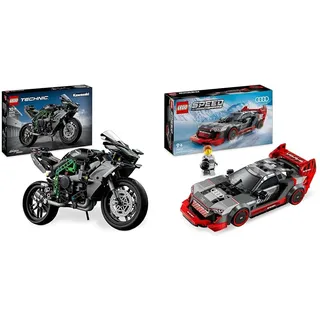 LEGO Technic Kawasaki Ninja H2R Motorrad, Geschenk für Kinder & Erwachsene & Speed Champions Audi S1 e-tron Quattro Rennwagen Set mit Auto-Spielzeug zum Bauen