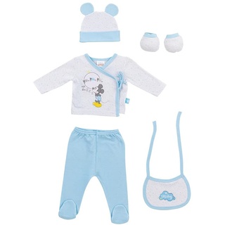 Interbaby - 5-teiliges Geschenkset Disney Mickey Blau - First Stand Neugeborenes Baby - Bio-Baumwolle und hypoallergen