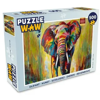 MuchoWow Puzzle Elefant - Kunst - Malerei - Tiere - Regenbogen, 500 Puzzleteile, Foto-Puzzle, Bilderrätsel, Puzzlespiele, Spielzeug bunt