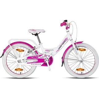 20 Zoll Fahrrad Kinder Mädchen Reflektoren V- Bremse +Rücktrittbremse Kinder ab 7 Jahren Weiss-Pink Neu -081