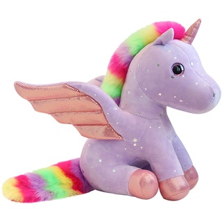 Mislaxy Einhorn Kuscheltier Glänzende Mehrfarbig Regenbogen Engel Einhorn Pegasus Plüschtier Kawaii Weich 23 cm Geschenk für Weihnachten Geburtstag (Lila)