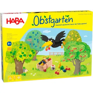 Haba 4170 - Obstgarten Spannendes Würfelspiel, mit 40 Früchten aus Holz und leicht verständlichen Spielregeln, beliebtes Brettspiel ab 3 Jahren