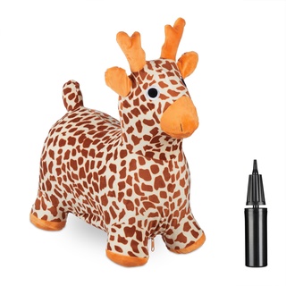 Relaxdays Hüpftier Giraffe, mit Bezug, inklusive Luftpumpe, Hopper bis 50 kg, BPA frei, Kinder ab 3 Jahre, Hopser, bunt