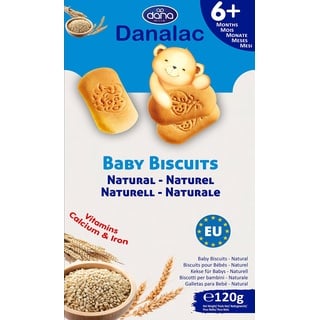 Danalac Babykekse Naturell, 120 g Snacks und Nahrung für Kleinkinder ab 6 Monaten mit Kalzium, Eisen und Vitaminen