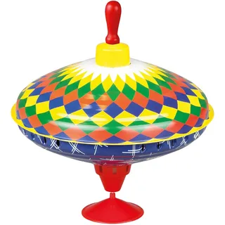 Lena 52225 Bolz Brummkreisel Multicolor, Schwungkreisel aus Blech, klassischer Pumpkreisel, Blechkreisel mit farbenfrohen Motiv, Kreisel mit Standfuss, Spielzeugkreisel für Kinder ab 18m+, bunt, L/B/H: 19 x 19 x 21 cm