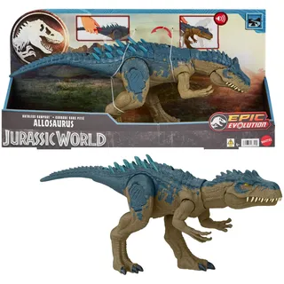 Mattel Jurassic World Ruthless Rampage Allosaurus Dinosaurier-Spielzeug, Actionfigur mit kontinuierlichen Beißangriffen, Brüllgeräuschen und per Knopf aktivierten, hochentwickelten Kampfstacheln HRX51