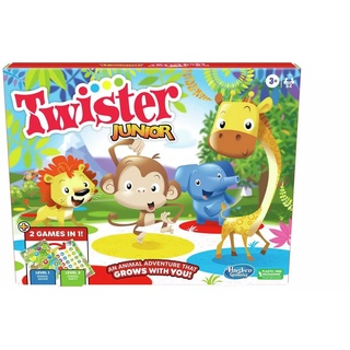 Twister Junior Spiel, Tierabenteuer 2-seitige Matte, 2 Spiele in 1, Partyspiel, Indoor-Spiel für 2-4 Spieler