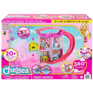 Barbie HCK77 - Chelsea Spielhaus (ca. 51 cm) Wandelbares Spielhaus mit Rutsche, Pool, Bällebad, Hündchen und Kätzchen, Aufzug, mehr als 15 Zubehörteilen, Geschenk für Kinder ab 3 Jahren