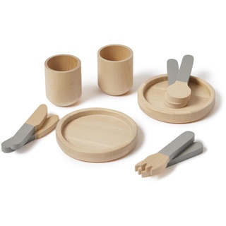 FLEXA Kinderküche Zubehör aus Holz - Besteck & Tassen | Küchenzubehör Kinder | | Spielküche Zubehör | Küchen Spielzeug für Rollenspiele Mädchen & Jungen ab 2 Jahren