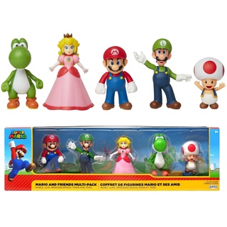 Nintendo Mario und Friends Figuren 5er Set, 6,5 cm, Super Mario Mario, Luigi, Princess Peach, Mehrfarbig, L