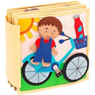 Jolly Designs 6-seitiges Quiet Book Mein erstes Fahrrad - Montessori Lernspielzeug aus hochwertigem Stoff zur Förderung der Motorik, Kleinkinder und Babys ab 18 Monaten