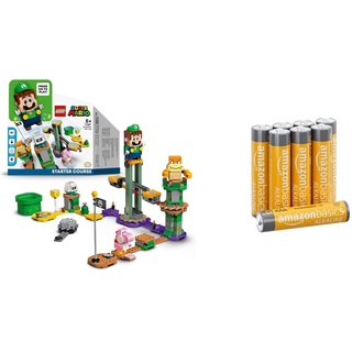 LEGO 71387 Super Mario Abenteuer mit Luigi – Starterset, Spielzeug mit Einer interaktiven Figur & Amazon Basics AAA-Alkalibatterien, leistungsstark, 1,5 V, 8 Stück (Aussehen kann variieren)