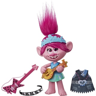 Hasbro DreamWorks Trolls Pop & Rock Poppy, singende Puppe mit 2 verschiedenen Looks und Sounds, singt Trolls, die wollen nur Spaß