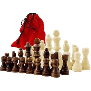 Holz Schachfiguren im Samtbeutel Königshöhe 79 mm - Staunton Design Schach Holzfiguren mit Filzgleiter Samt Beutel Baumwolle rot Gr. L König 79mm Springer handgeschnitzt