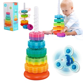 Cartlant Stapelturm Bunte mit Saugnapf Spielzeug Baby, Steckturm Motorik Kreative Pyramide Turm 5 Scheiben, Twisted Baby Steckspielzeug mit Spiralgewinde Kleinkind Ringstapelturm für Kinder