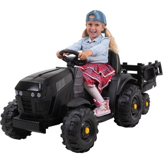 Actionbikes Motors Elektro-Kindertraktor Kinder Traktor mit Anhänger Elektro Fahrzeug, Belastbarkeit 28 kg, (2-tlg), inkl. Fernbedienung - Softstart - Gurt - 2x 12 V Motor grau|schwarz