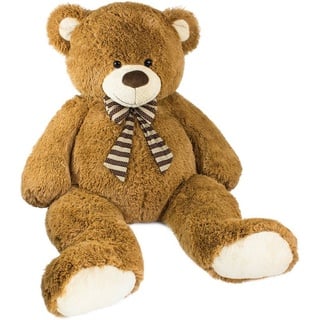 BRUBAKER Kuscheltier Riesen XXL Teddybär (150 cm) (1-St., mit gestreifter Schleife), großer Teddy Bär, Stofftier Plüschtier braun