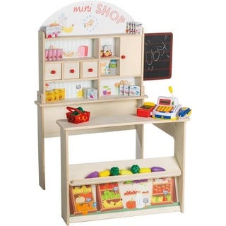 roba® Kaufladen Holzspielzeug, Minishop, natur, mit Theke und Tafel beige