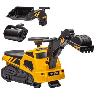 HOMCOM Trettraktor Kinderbagger, 3 in 1 Aufsitzbagger, Rutschauto mit Musik, Metall, Gelb, 100L x 43B x 48.5H cm gelb