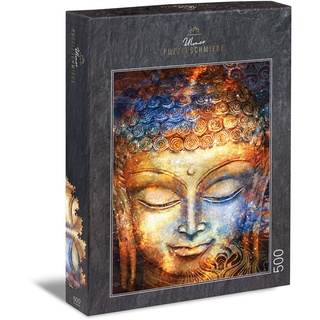 Ulmer Puzzleschmiede - Puzzle Buddha - klassisches 500 Teile Puzzle - Kunst-Puzzle mit Buddhismus-Motiv - der Buddha-Kopf als Aquarell-Gemälde
