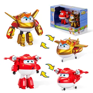 Mega Oyuncak Super Wings Saison 6 Figuren, Robots, verwandelbar, Cartoon-Design, Jett SC + Golden Boy, Spielzeug für Kinder 3 4 5 6 7 8 Jahre (2 x 12 cm)