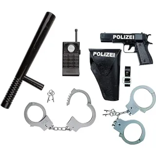 Idena 8040006 - Polizei- Set, Schlagstock, Handschellen und Walkie-Talkie, 3-teilig