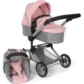 CHIC2000 Kombi-Puppenwagen Linus, Melange Grau-Rosa, (Set), mit Babywanne und Autositz grau|rosa