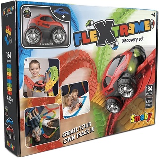 Smoby – FleXtreme Autorennbahn Starter Set – 184 Schienen + Rennauto, Rennbahn für Autos, für Kinder ab 4 Jahren, flexible Strecke mit Fahren-über-Kopf-Funktion