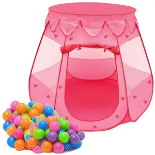 LittleTom Spielzelt Mädchen Spielzelt mit 200 Bällebad Bällen - Kinderzelt Rosa LxBxH: 120 cm x 120 cm x 90 cm rosa