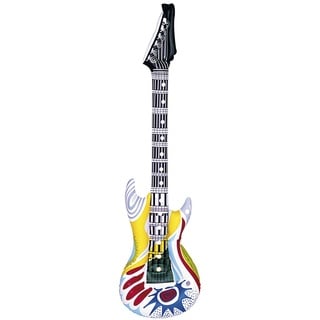 NET TOYS Aufblasbare Gitarre Deko Luftgitarre Funky Rocker Inflatable Guitar Rockstar Gummigitarre Party Gitarren Instrument Mottoparty Musikinstrument Accessoire Partydeko aufblasbar