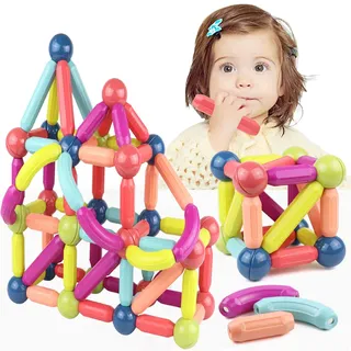 Magnetische Konstruktionsspiele für Kinder, Set mit 100 magnetischen Baustäben, bunte Kugeln und Magnetstäbe, magnetisches Konstruktionsspielzeug, Lernspiele, stapelbares Spielzeug für Kinder