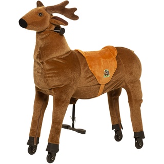 Animal Riding Reittier Elch „Rudi“ Medium/Large (für Kinder 5-8 Jahren, Farbe braun, Sattelhöhe 69 cm, mit Rollen) ARR008M
