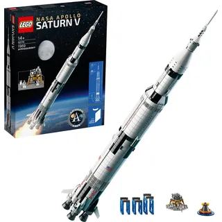 LEGO 92176 Ideas NASA Apollo Saturn V Weltraumrakete und Fahrzeuge, Raumschiff Bauset für Sammler, mit Displayständer