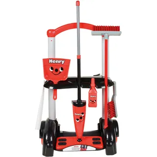 Casdon Henry & Hetty Spielzeug – Henry Putzwagen – Rotes Spielset im Henry Design mit Mopp, Besen, Kehrschaufel und Zubehör – Kinder-Reinigungswagen-Set – Für Kinder ab 3 Jahren