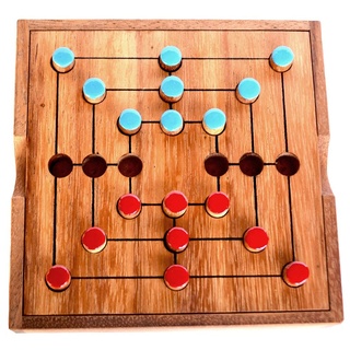 Strategi Mühle Spiel Knobelholz Spielbox Large Nine Morris Brettspiel aus Holz für 2 Spieler taktisches und strategisches Spielen Kinderspiel