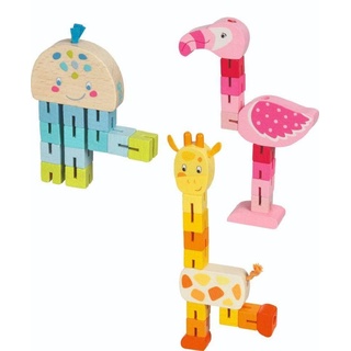 Goki 57372 Taschenpuzzle Giraffe, Flamingo, Oktopus Holzpuzzles, bunt