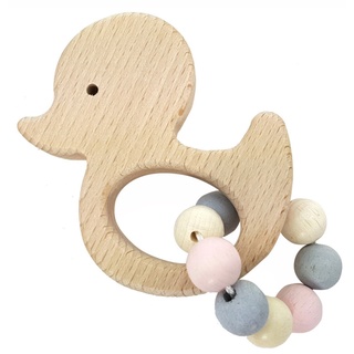 Hess Holzspielzeug 11111 - Greifling aus Holz mit kleiner Kugelkette, Nature Serie Ente in Rosa, für Babys ab 6 Monaten, handgefertigt, für Greifübungen und fröhlichen Spielspaß