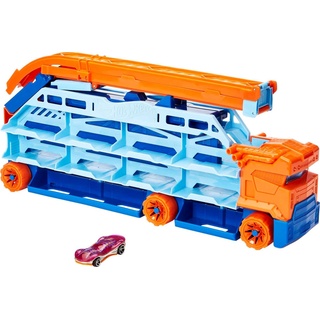 Hot Wheels City Transporter - mit ausfahrbarer Abfahrtsrampe, Ladefläche für 20 Fahrzeuge und Spezialräder - Geschenk für Kinder ab 4 Jahren, HDY92